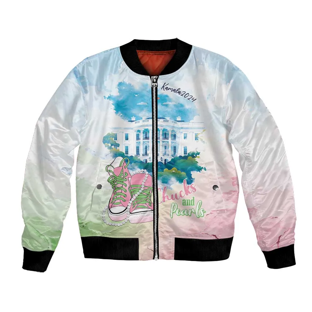 Chucks N Pearls 2024 Bomber Jacket Pink Green Rocking The World LT7