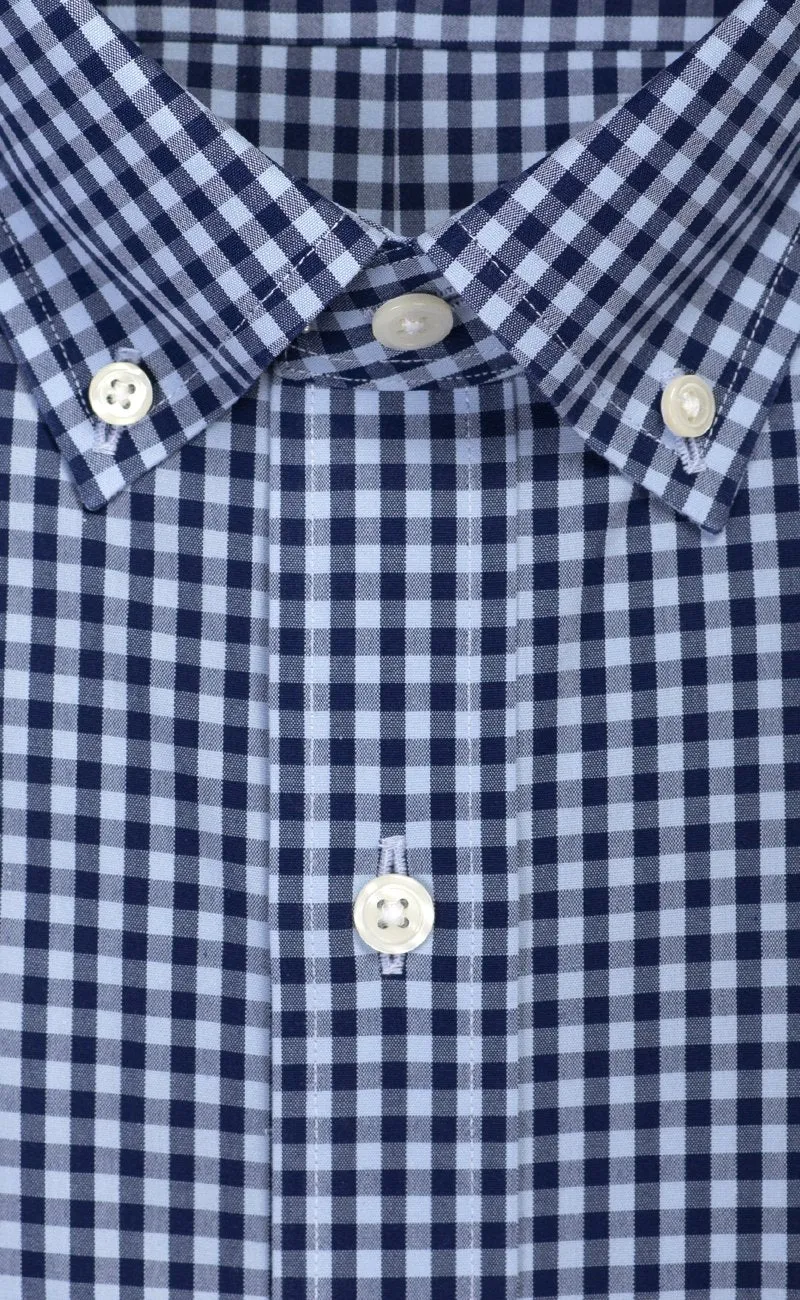 Classic Fit Sky / Navy Large Gingham Check Button-Down Collar Supima® Non-Iron Cotton Broadcloth Sport Shirt (B/T)