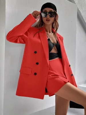 CM-CS033404 Women Elegant Seoul Style Flap Detail Double Breasted Lapel Neck Blazer - Orange