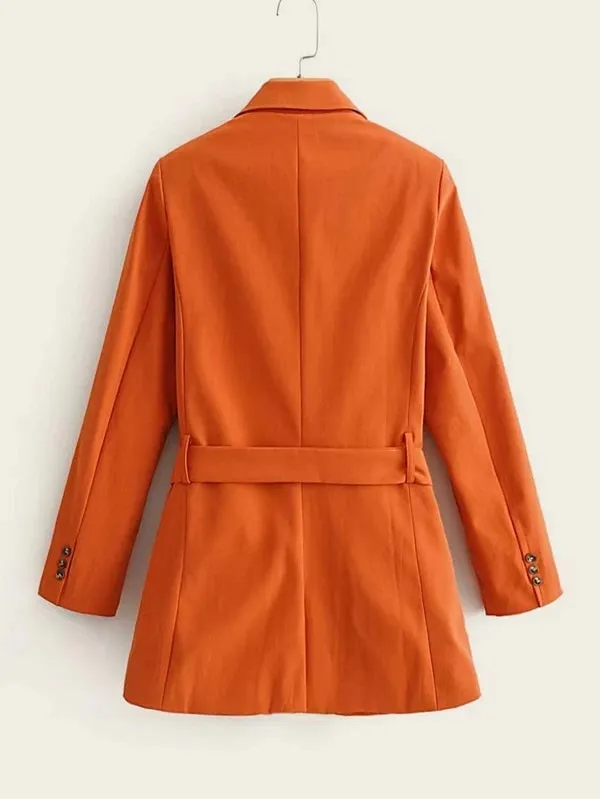 CM-CS122087 Women Elegant Seoul Style Long Sleeve Lapel Collar Single Button Belted Blazer - Orange