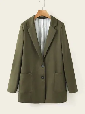 CM-CS122977 Women Elegant Seoul Style Long Sleeve Lapel Collar Single-Breasted Blazer - Army Green