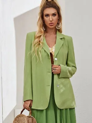 CM-CS213208 Women Elegant Seoul Style Long Sleeve Lapel Collar Single Breasted Blazer - Green