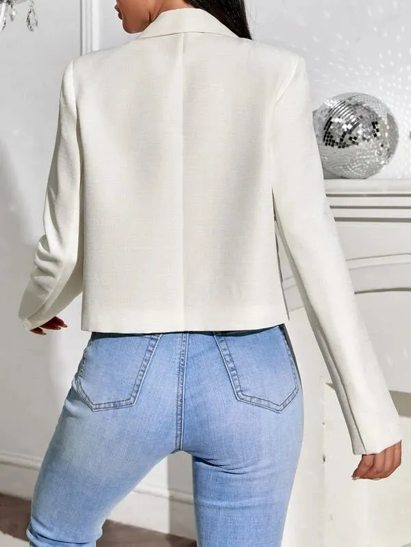 CM-CS732130 Women Elegant Seoul Style Bow Front Lapel Collar Blazer - White