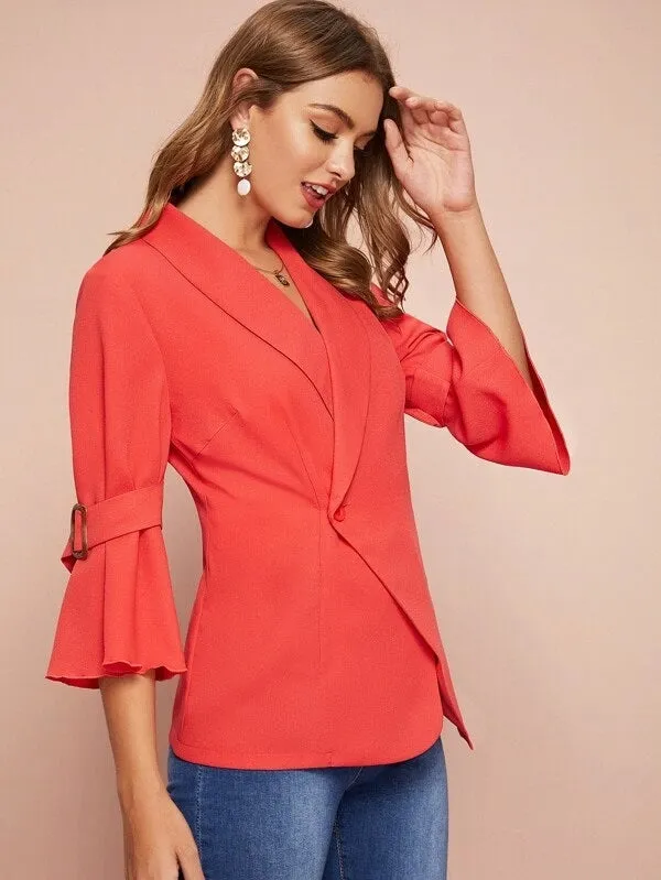 CM-CS905604 Women Elegant Seoul Style Shawl Collar Buckle Strap Detail Wrap Blazer - Orange
