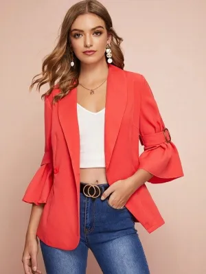 CM-CS905604 Women Elegant Seoul Style Shawl Collar Buckle Strap Detail Wrap Blazer - Orange
