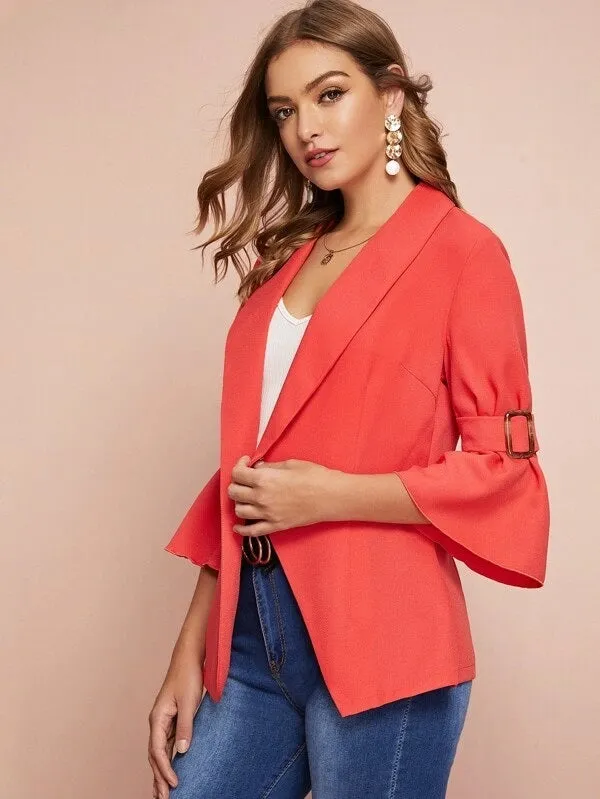 CM-CS905604 Women Elegant Seoul Style Shawl Collar Buckle Strap Detail Wrap Blazer - Orange