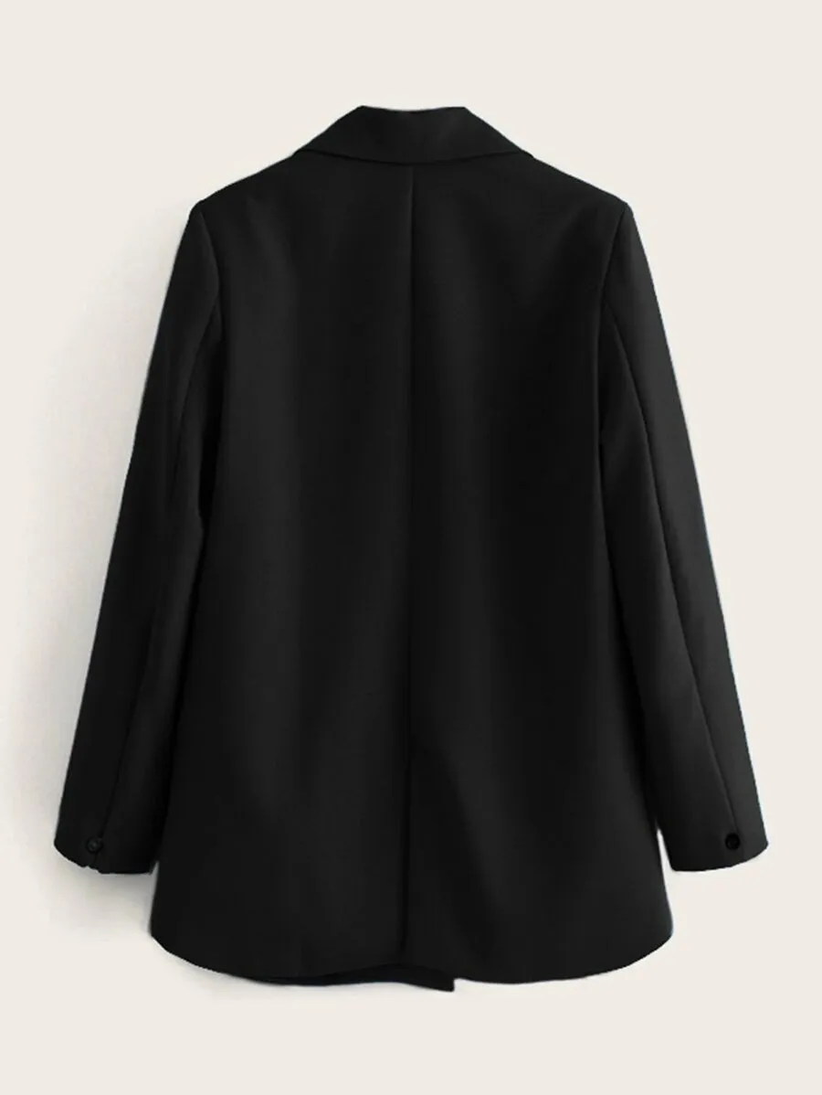 CM-CS917859 Women Elegant Seoul Style Long Sleeve Double Breasted Lapel Neck Blazer - Black