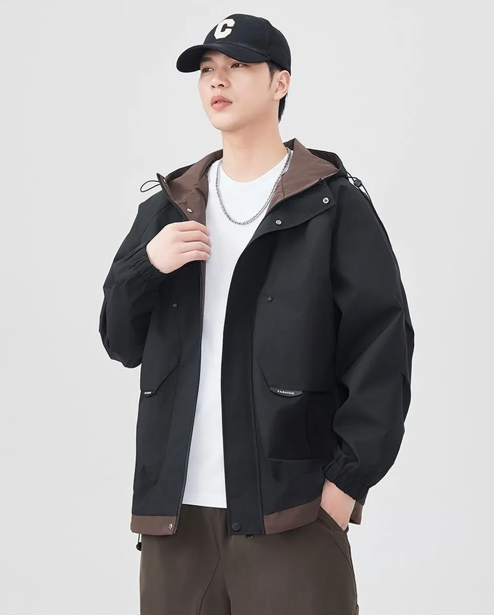 Color-Blocked Easy-to-Clean Rain Jacket for Men