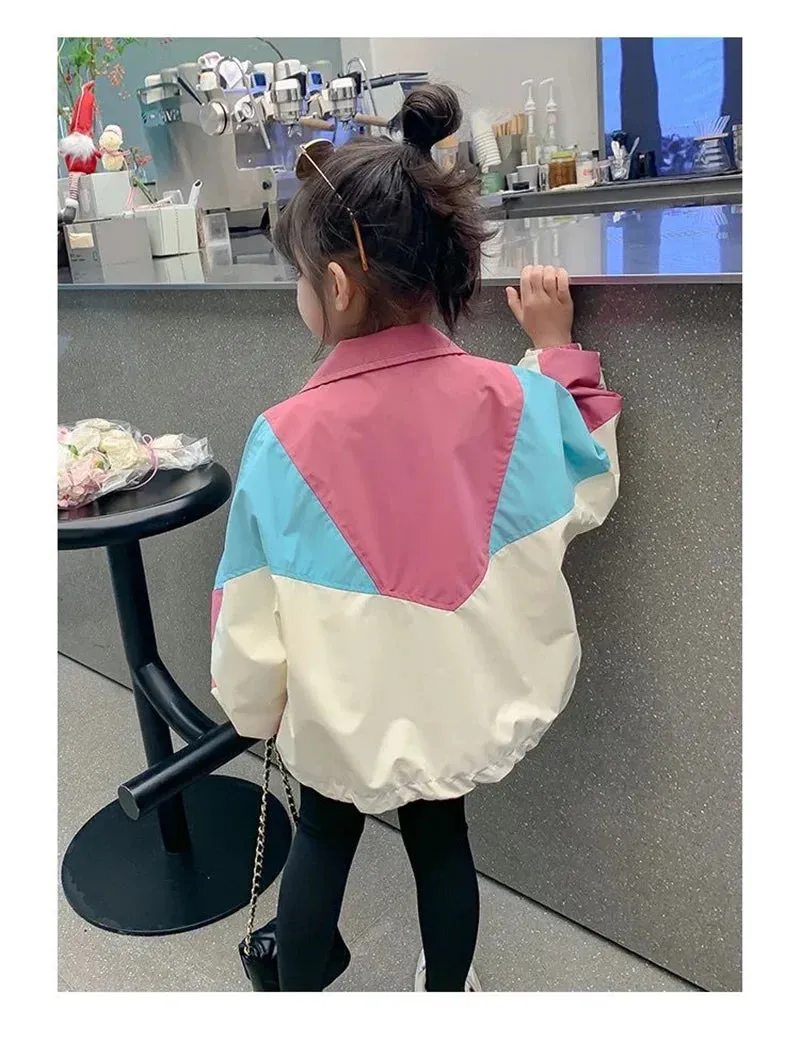 Colorblocking Jackets Spring Girls Fashion Thin Coats Autumn Children Clothes Big Kids Casual Zipper Outerwear