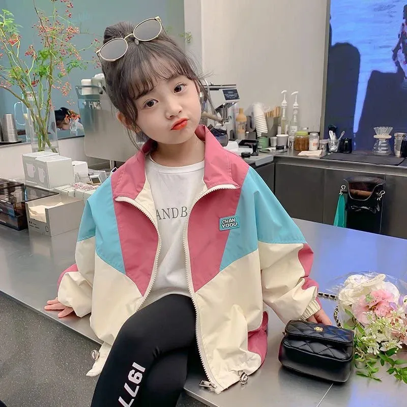 Colorblocking Jackets Spring Girls Fashion Thin Coats Autumn Children Clothes Big Kids Casual Zipper Outerwear