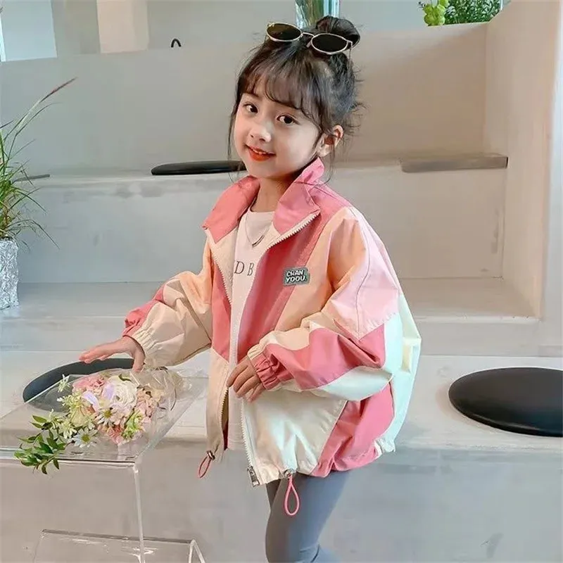 Colorblocking Jackets Spring Girls Fashion Thin Coats Autumn Children Clothes Big Kids Casual Zipper Outerwear