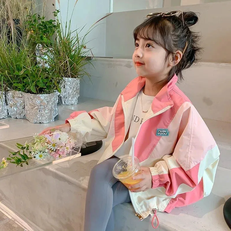 Colorblocking Jackets Spring Girls Fashion Thin Coats Autumn Children Clothes Big Kids Casual Zipper Outerwear