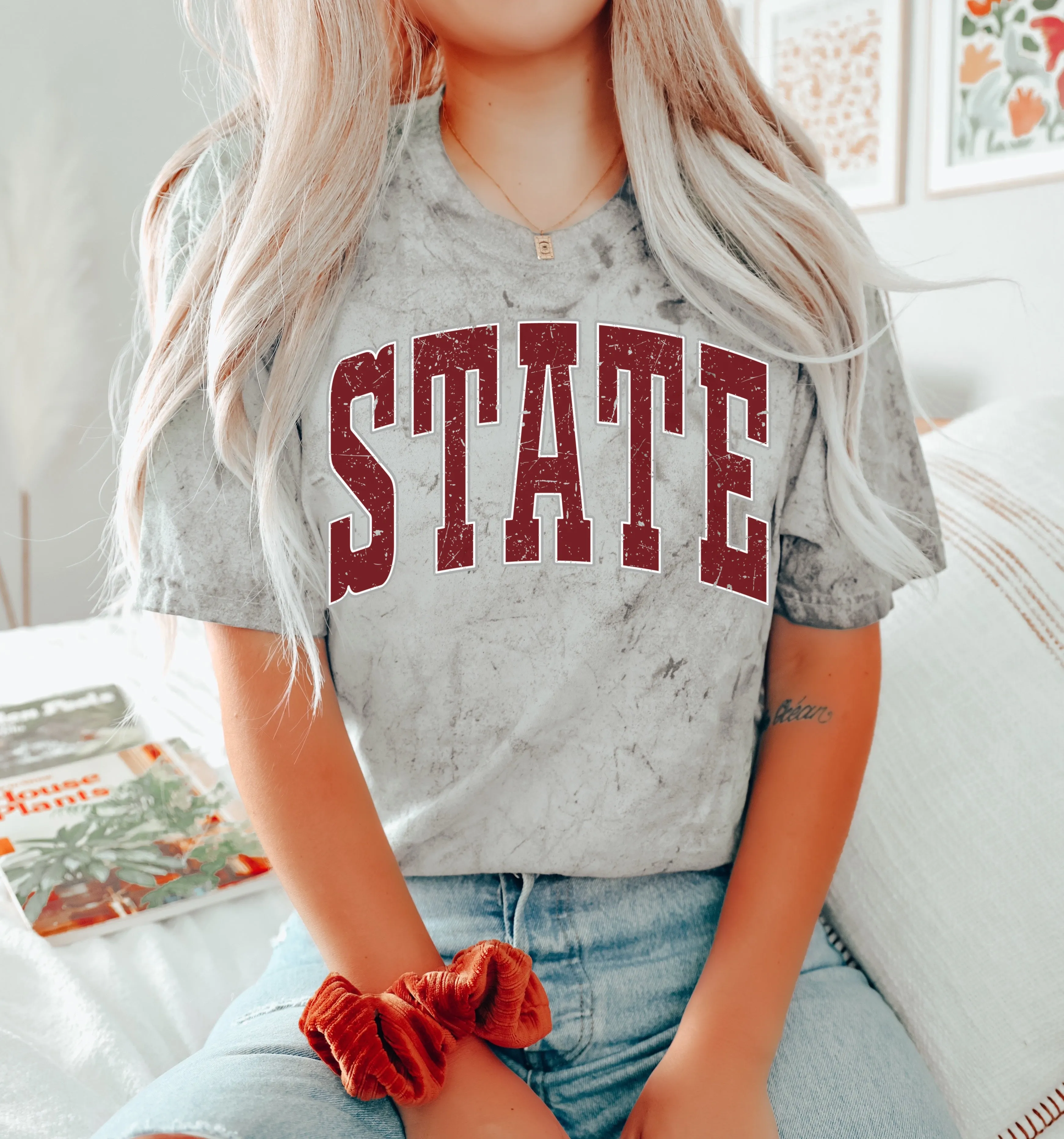 Comfort Colors Color Blast State Maroon Football Tee