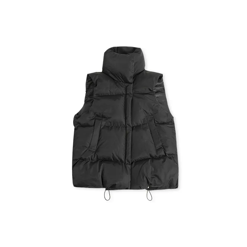Cozy Solid Puffer Vest with High Collar and Pockets
