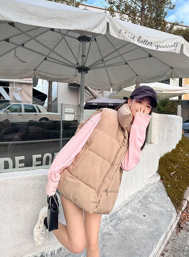 Cozy Solid Puffer Vest with High Collar and Pockets