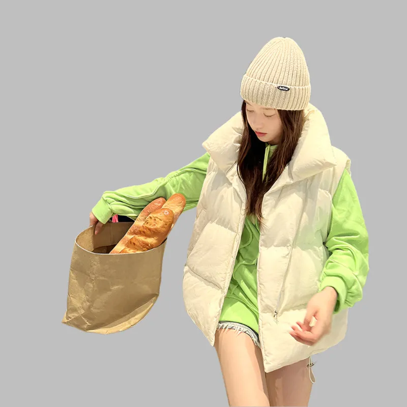 Cozy Solid Puffer Vest with High Collar and Pockets