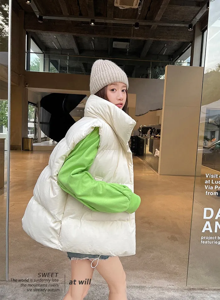 Cozy Solid Puffer Vest with High Collar and Pockets