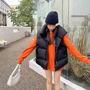 Cozy Solid Puffer Vest with High Collar and Pockets