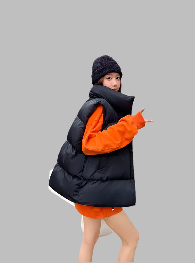 Cozy Solid Puffer Vest with High Collar and Pockets