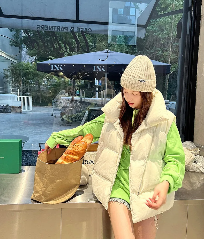 Cozy Solid Puffer Vest with High Collar and Pockets