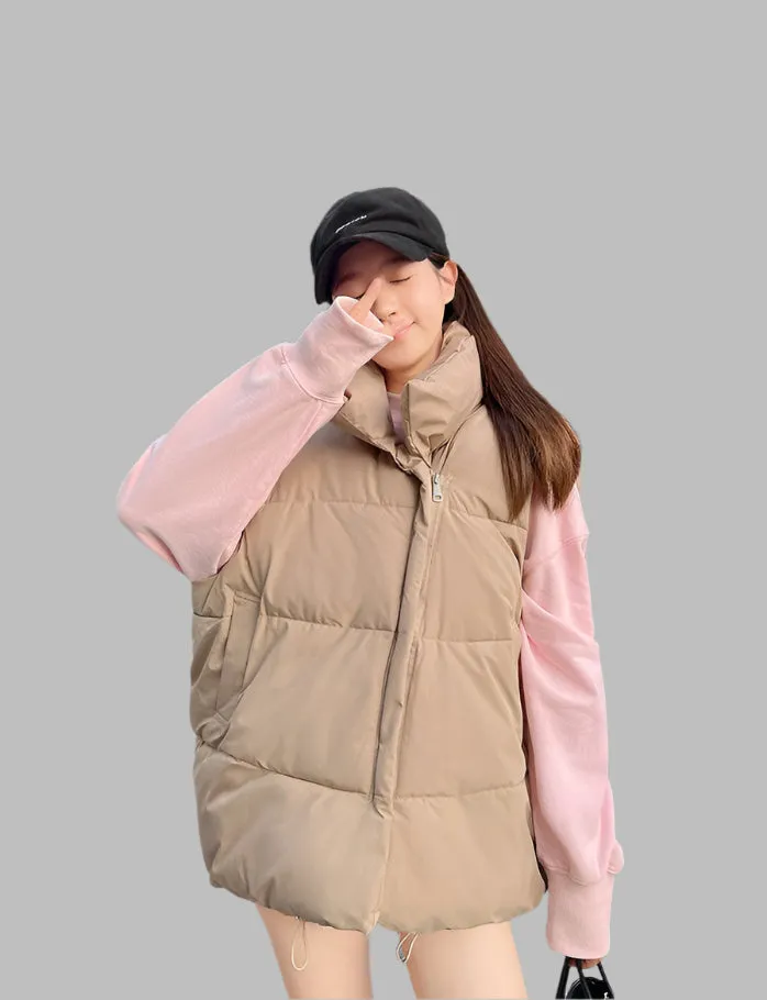 Cozy Solid Puffer Vest with High Collar and Pockets
