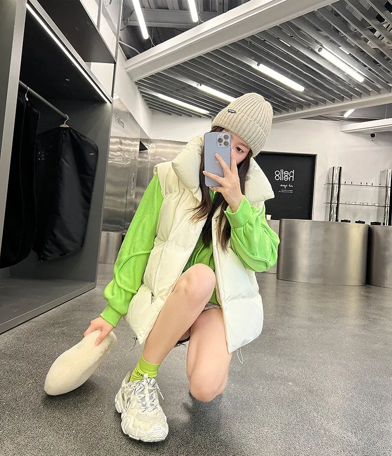 Cozy Solid Puffer Vest with High Collar and Pockets