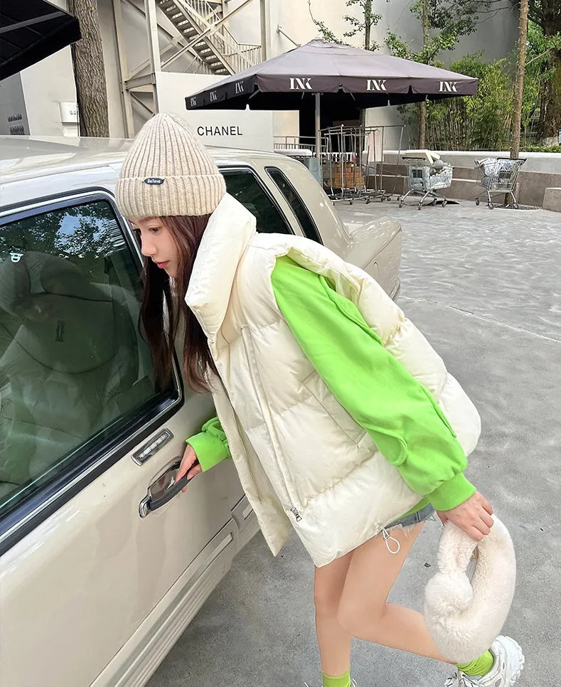 Cozy Solid Puffer Vest with High Collar and Pockets