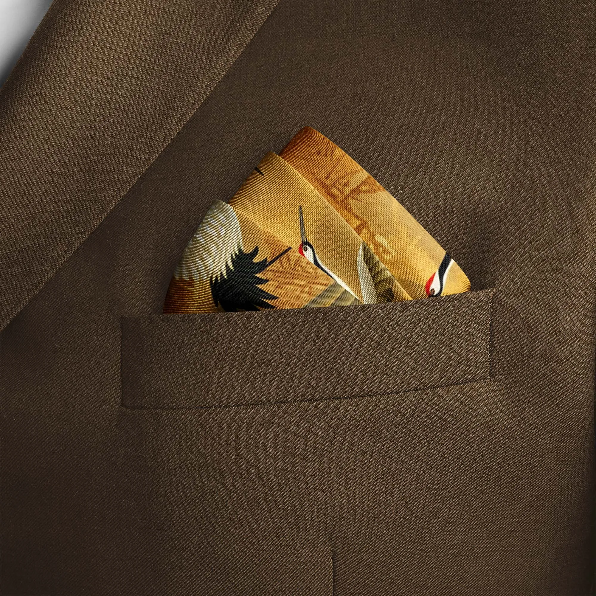 CRANE BIRDS SILK POCKET SQUARE
