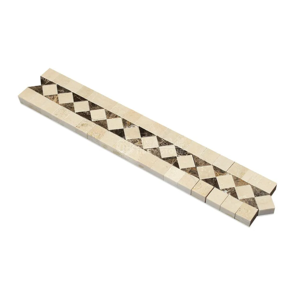 Crema Marfil Spanish Marble BIAS Border with Emperador Dark Marble Dots, Polished