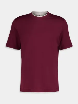 Crewneck Layered-Effect Burgundy T-Shirt