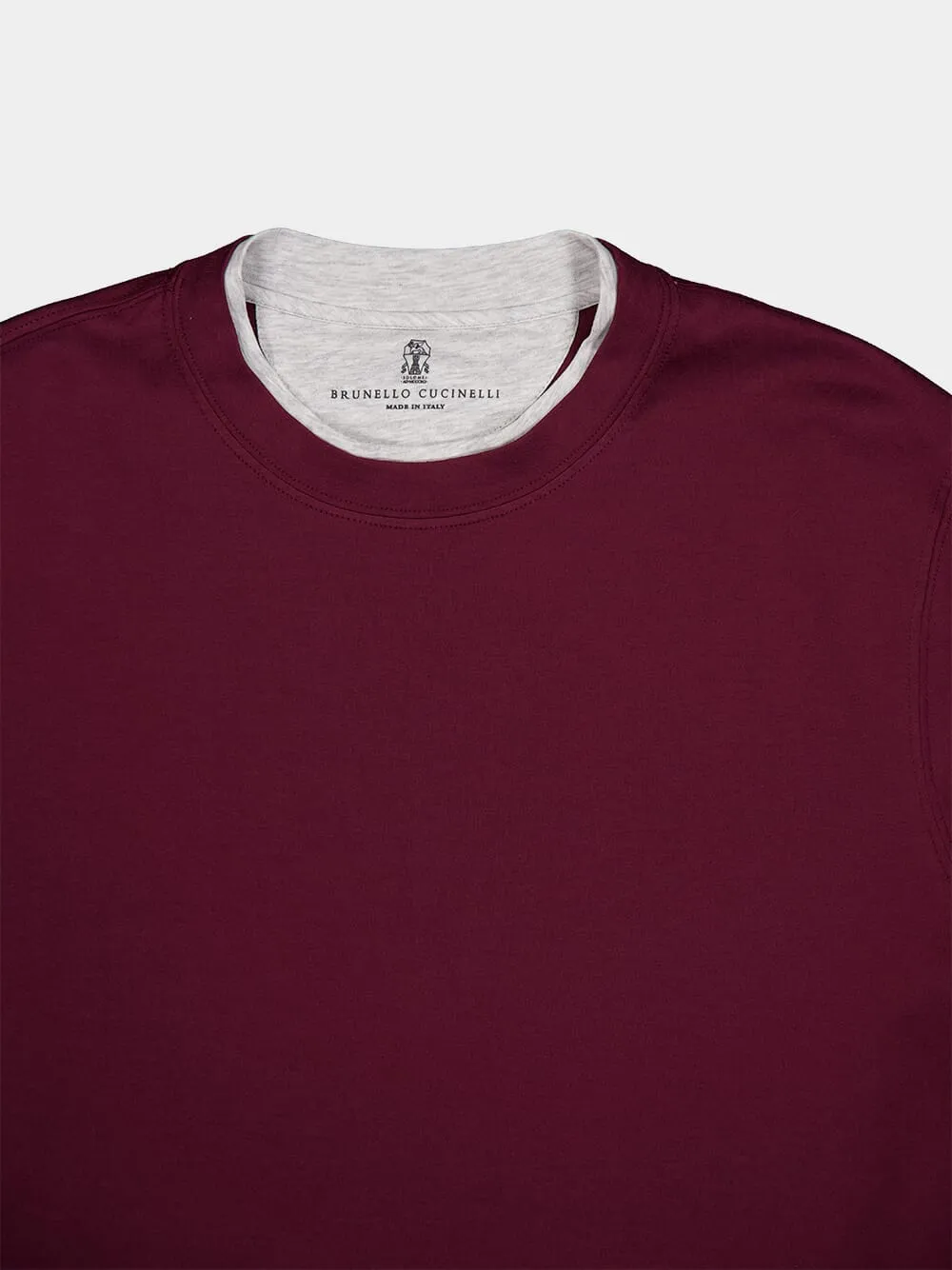Crewneck Layered-Effect Burgundy T-Shirt
