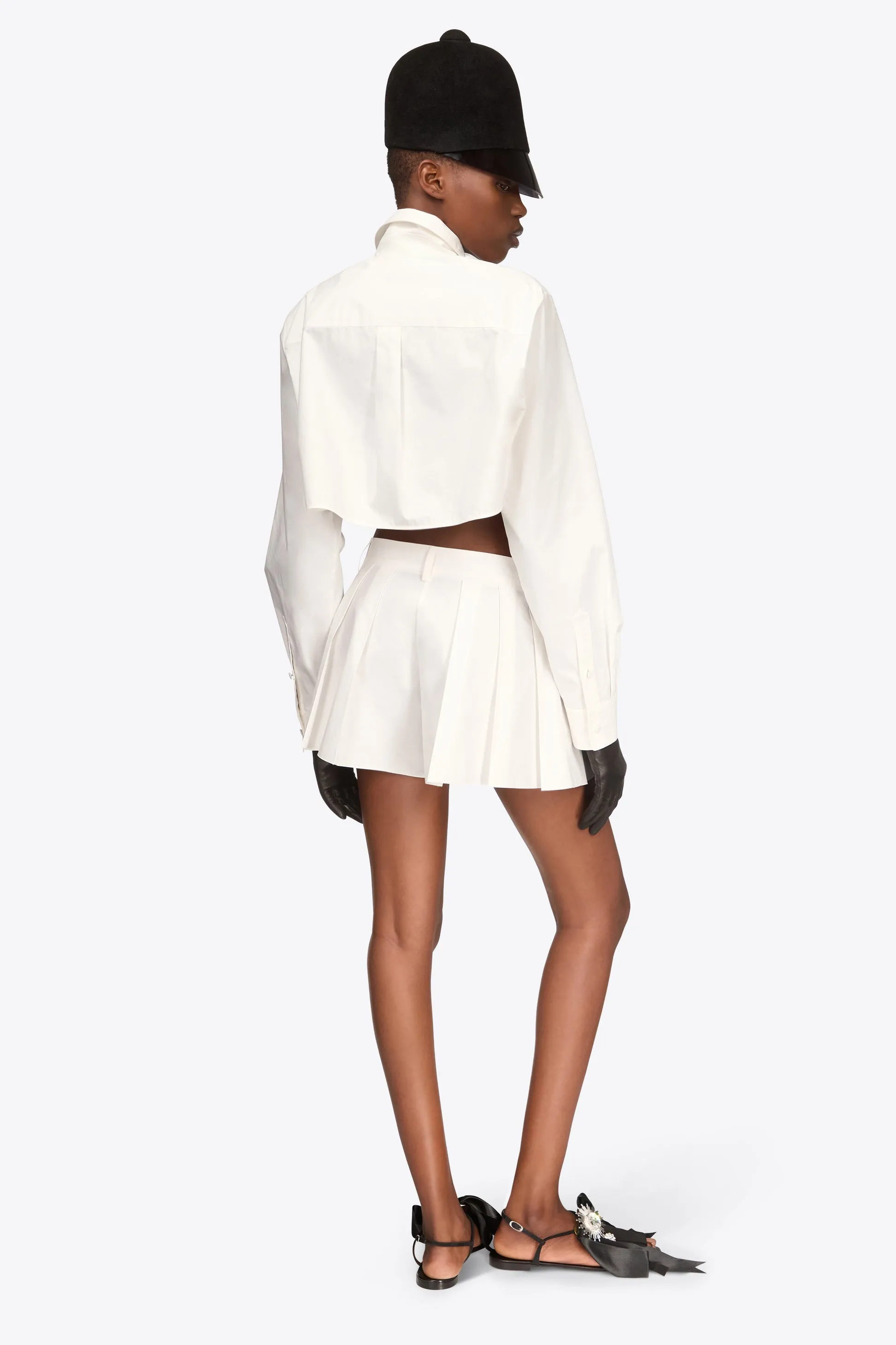 CRYSTAL ROSETTE POPLIN CROPPED SHIRT