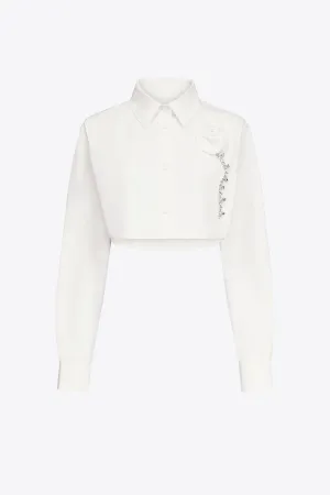 CRYSTAL ROSETTE POPLIN CROPPED SHIRT