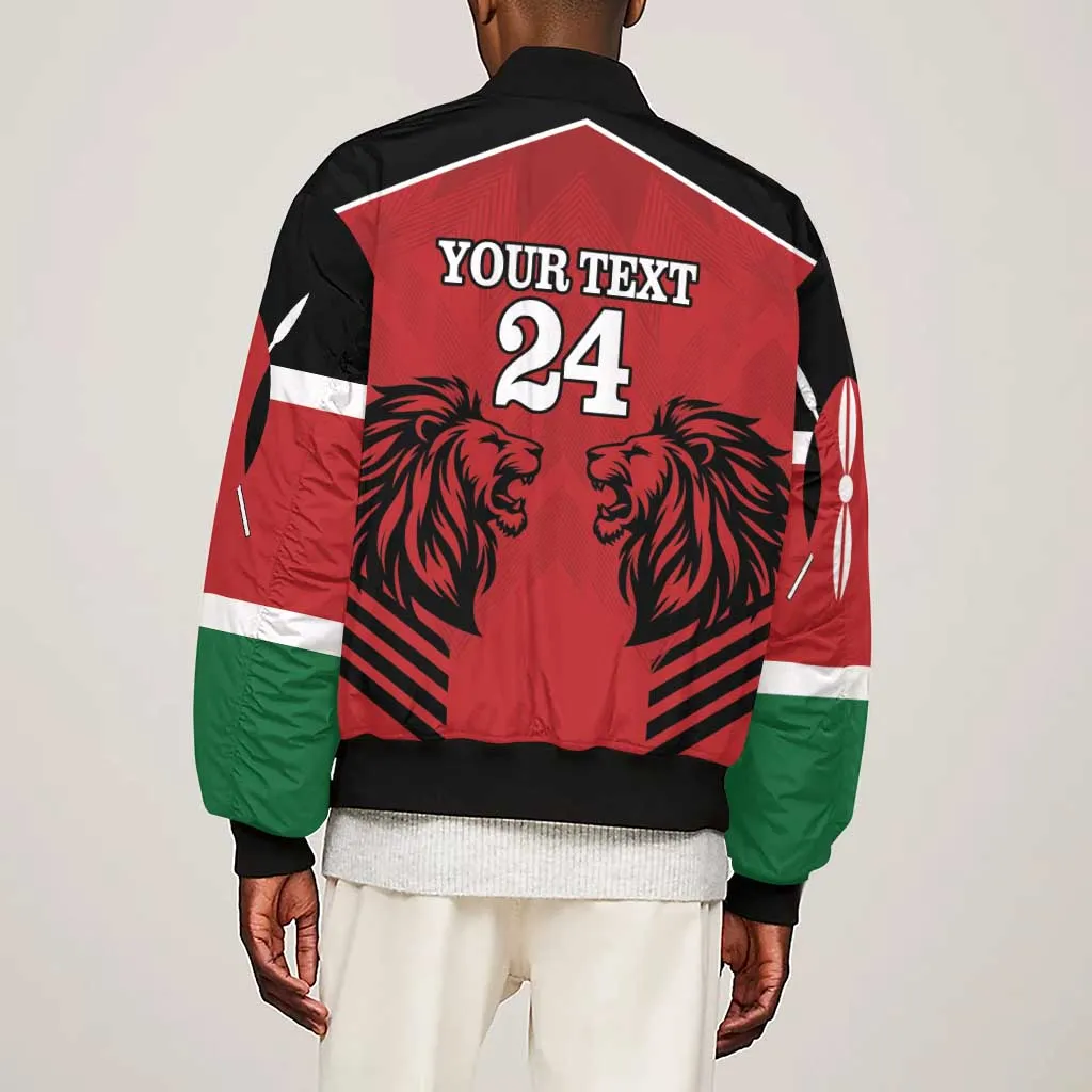Custom Afro Kenya Rugby Sleeve Zip Bomber Jacket African Lion Head LT18