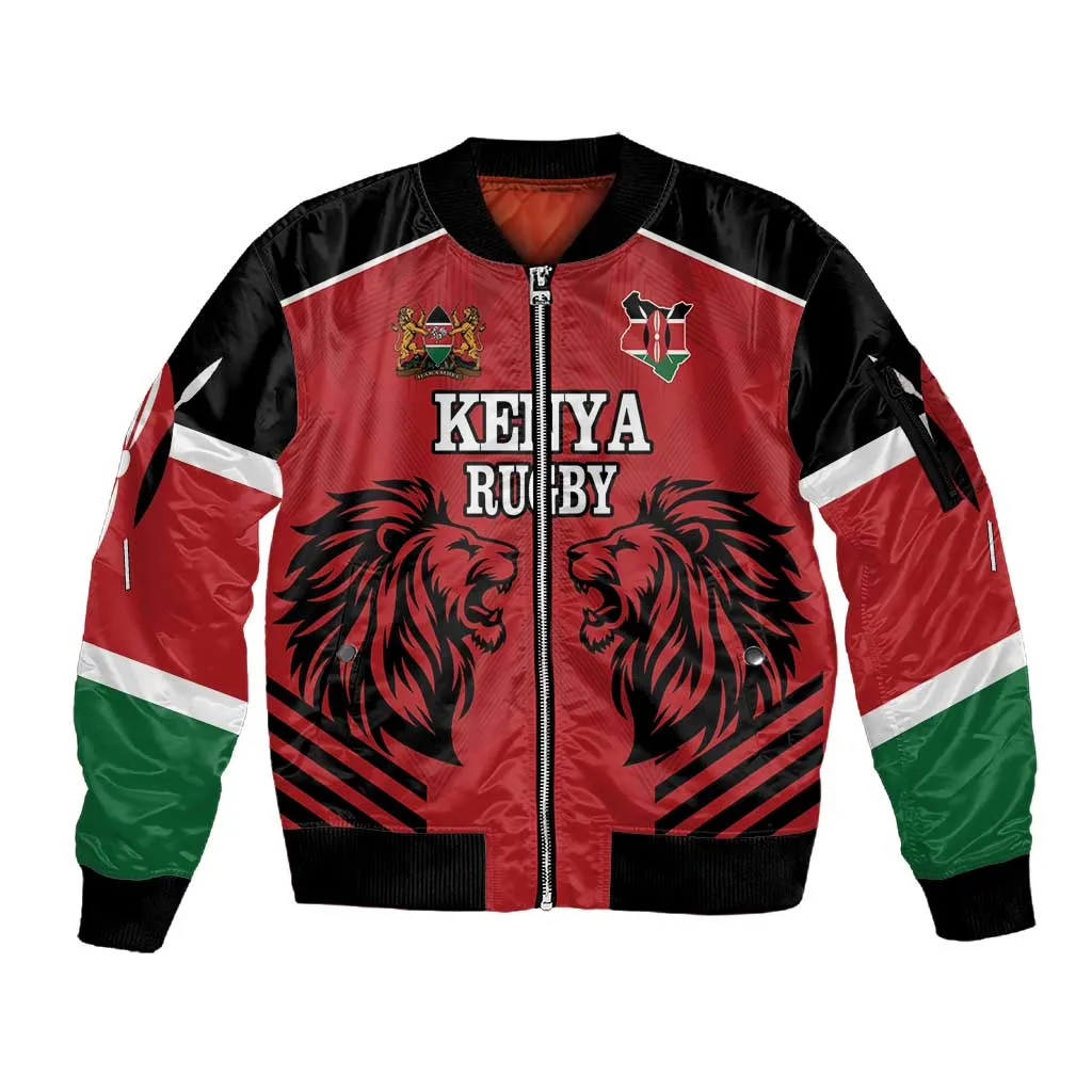 Custom Afro Kenya Rugby Sleeve Zip Bomber Jacket African Lion Head LT18