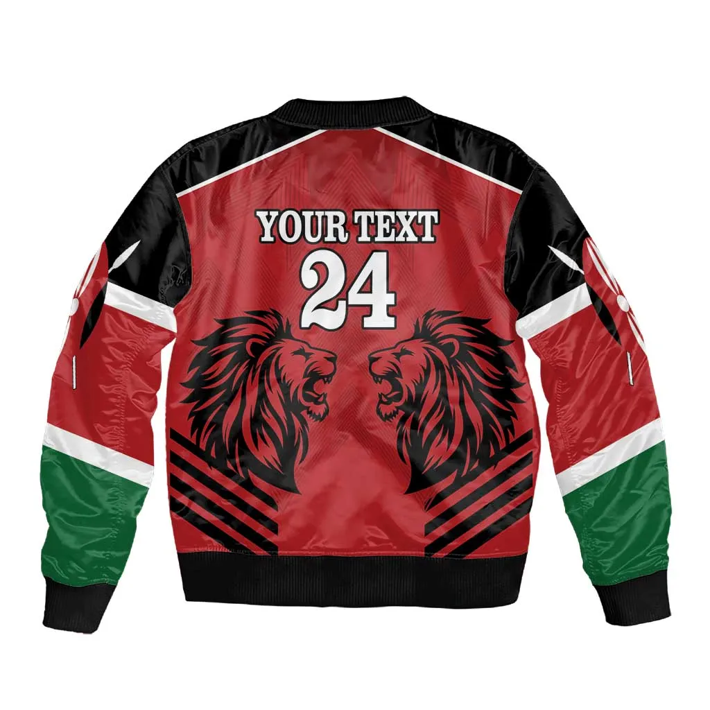 Custom Afro Kenya Rugby Sleeve Zip Bomber Jacket African Lion Head LT18