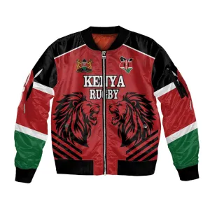 Custom Afro Kenya Rugby Sleeve Zip Bomber Jacket African Lion Head LT18