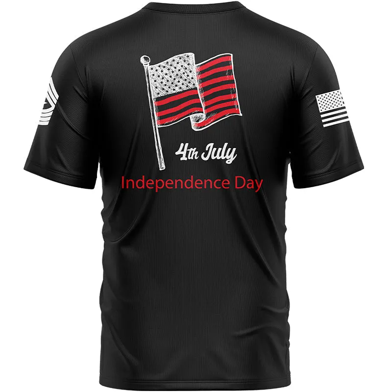 Custom Black 4th July American Flag Military Rank Name Independence Day T-Shirt