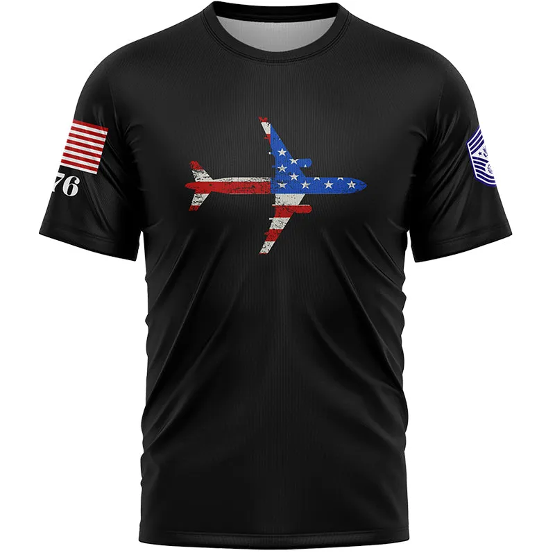 Custom Black Fighter 1776 American Flag U.S Air Force Military Rank Name T-Shirt