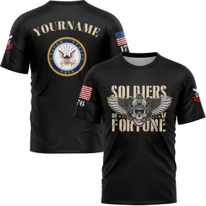 Custom Black Skull Soldiers Of Fortune 1776 U.S Navy Military Rank Name T-Shirt