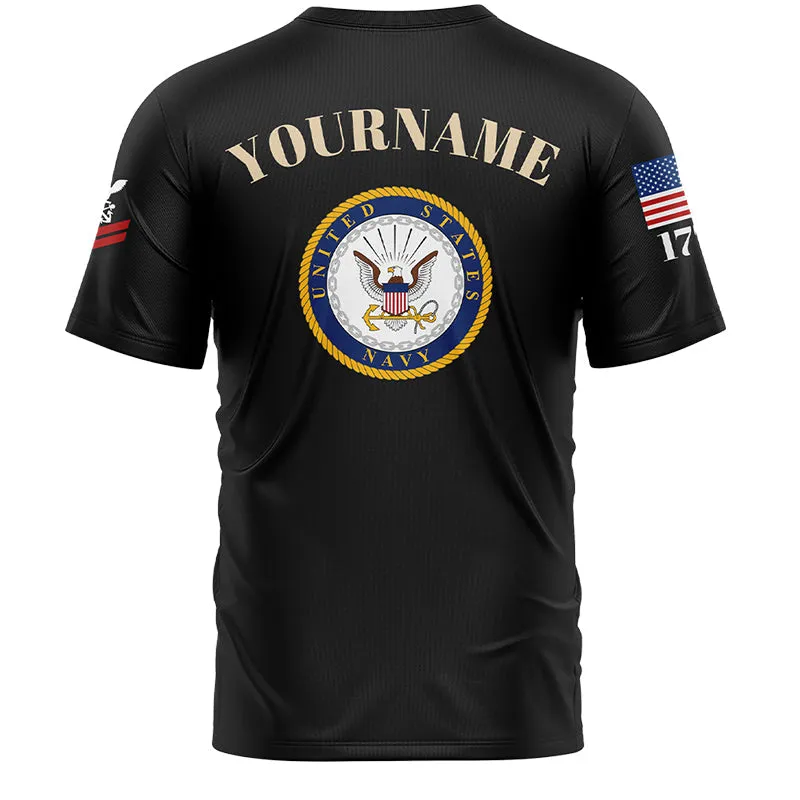 Custom Black Skull Soldiers Of Fortune 1776 U.S Navy Military Rank Name T-Shirt