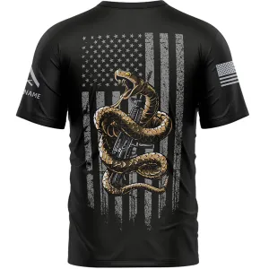 Custom Black Snake American Flag Military Rank Veteran Name Memorial Day T-Shirt