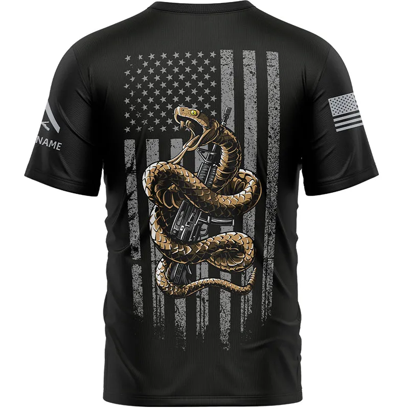 Custom Black Snake American Flag Military Rank Veteran Name Memorial Day T-Shirt