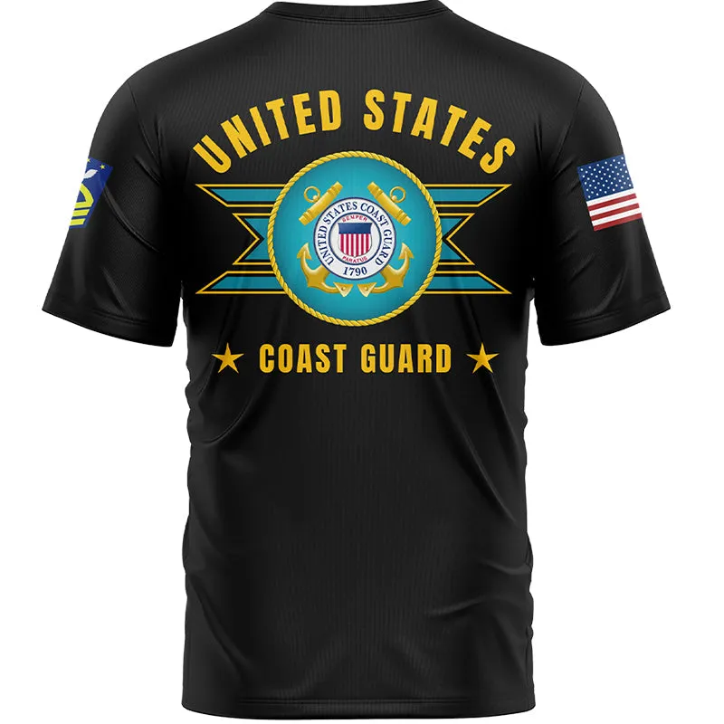 Custom Black U.S Coast Guard Military Rank Name T-Shirt