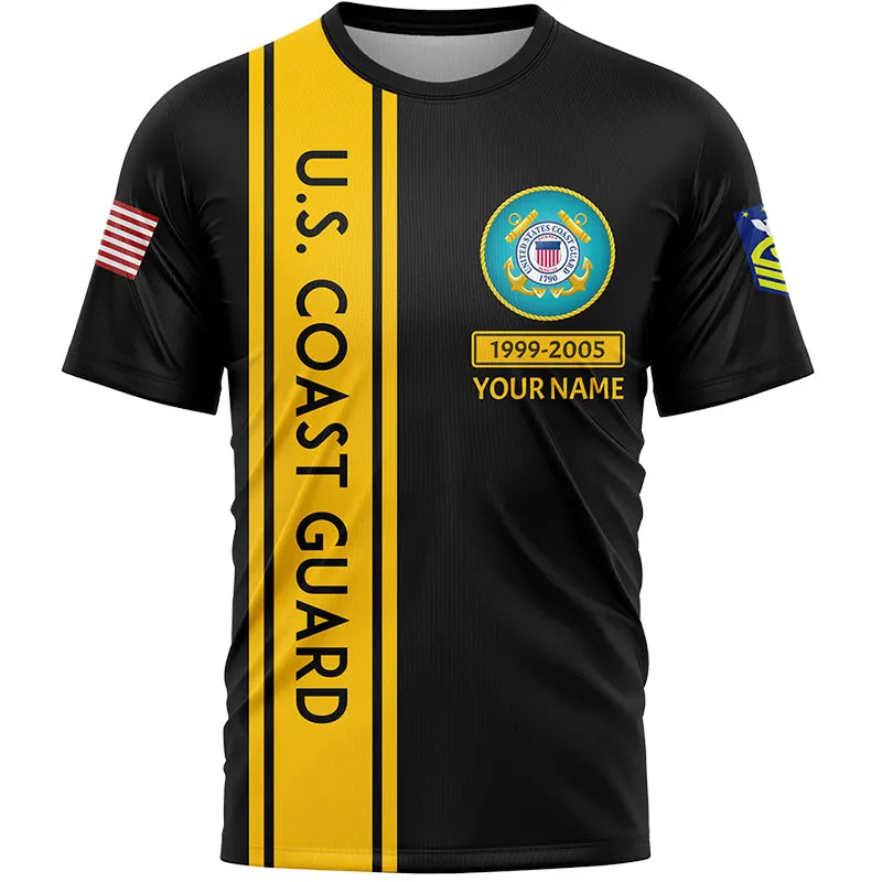 Custom Black U.S Coast Guard Military Rank Name T-Shirt