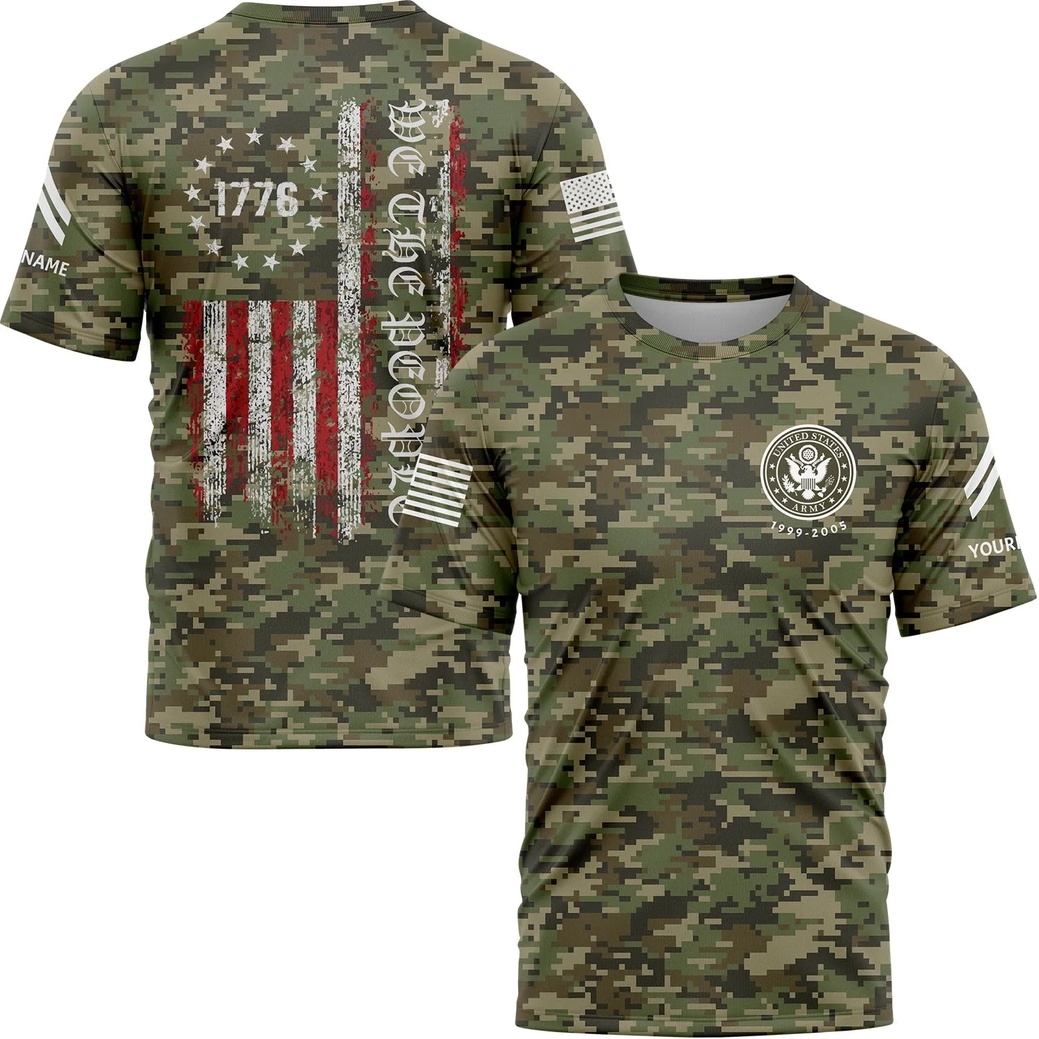 Custom Camo 1776 We The People Freedom American Flag U.S Army Military Rank Corporal Veteran Name T-Shirt | Father's Day Gifts