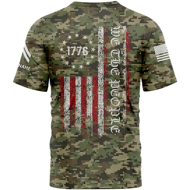Custom Camo 1776 We The People Freedom American Flag U.S Army Military Rank Corporal Veteran Name T-Shirt | Father's Day Gifts