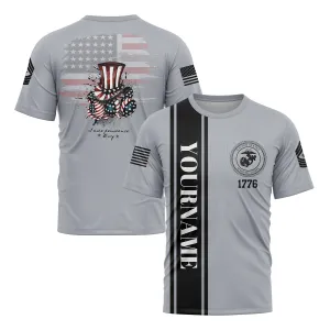 Custom Grey Magic Hat American Flag Military Rank Name Independence Day T-Shirt