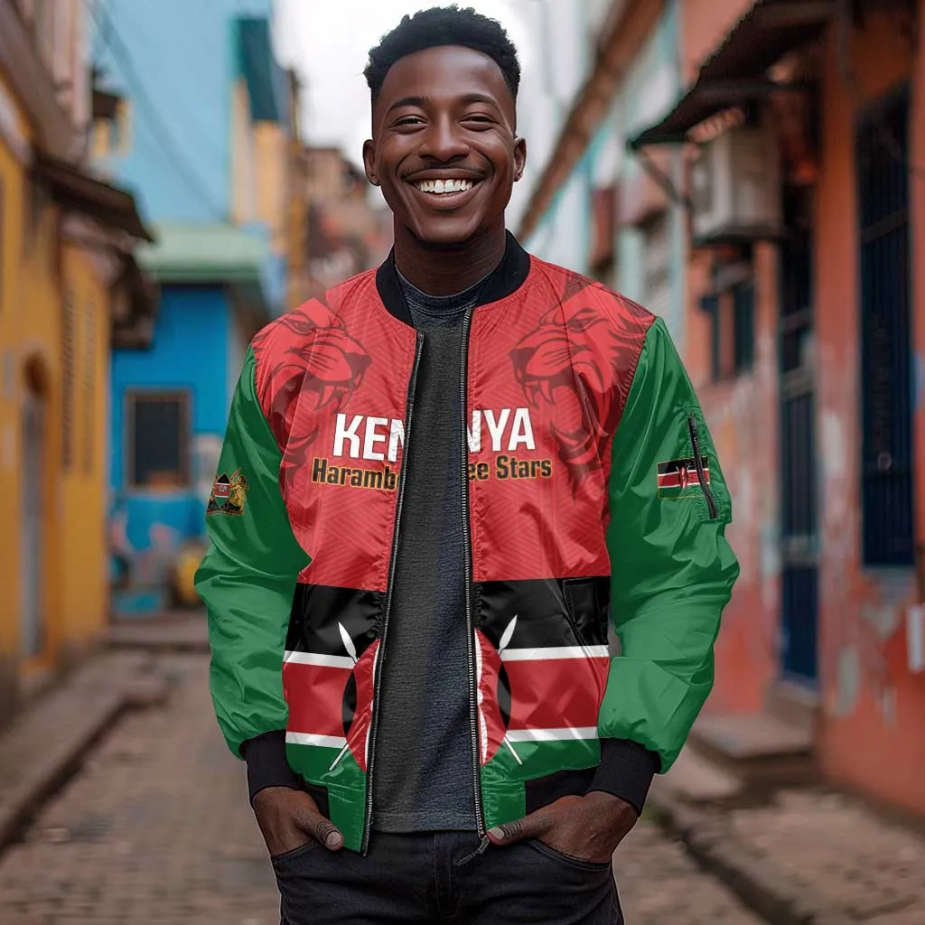 Custom Kenya Football Sleeve Zip Bomber Jacket Go Harambee Stars African Pattern LT14