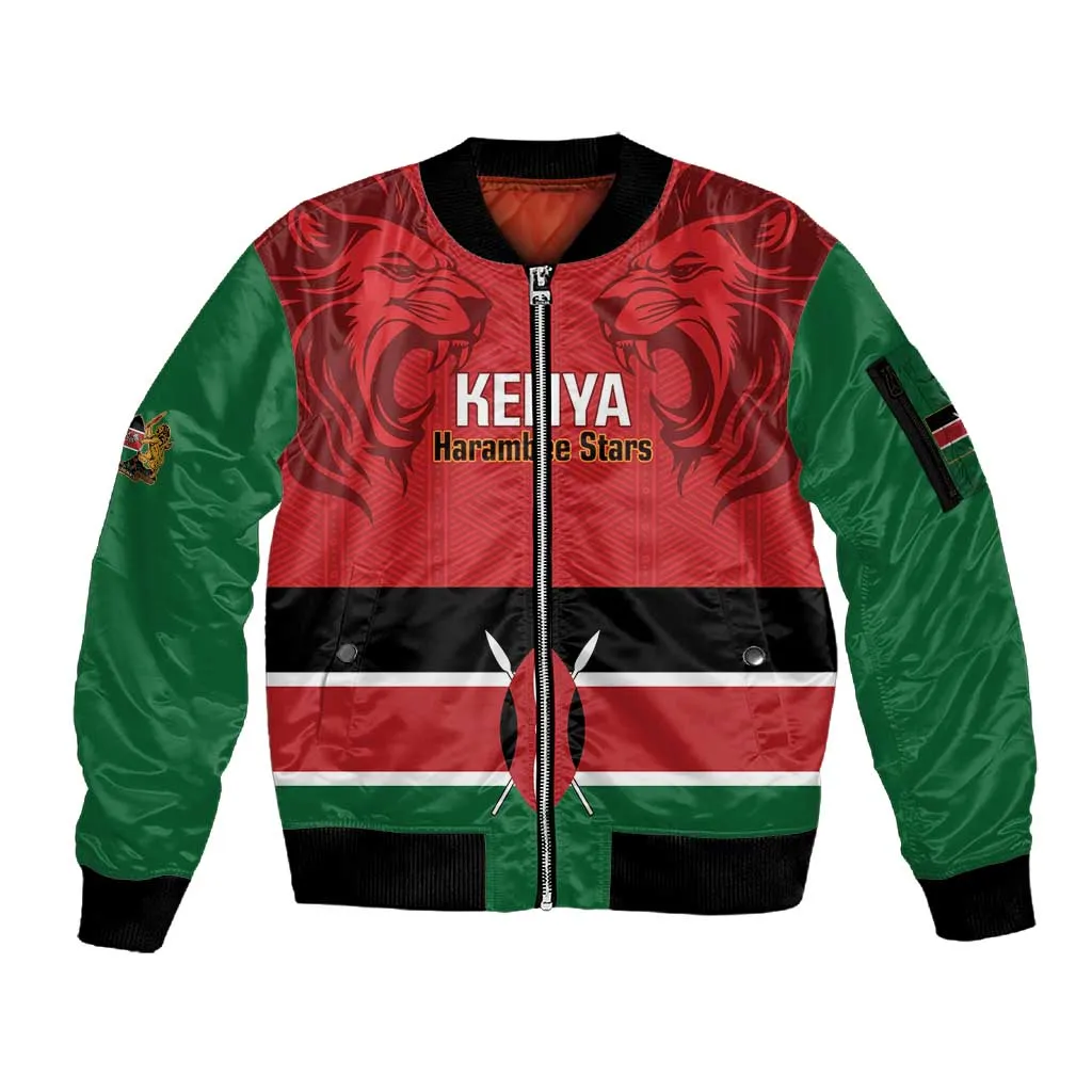Custom Kenya Football Sleeve Zip Bomber Jacket Go Harambee Stars African Pattern LT14